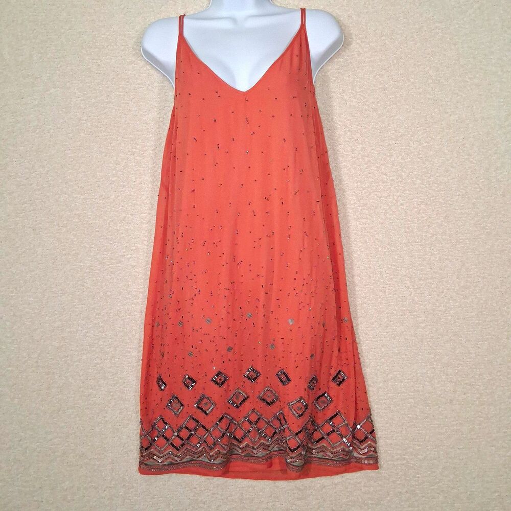 Beaded Sequin Cocktail Shift Dress Sz L Art Deco 20s Glam Party Event Sparkle